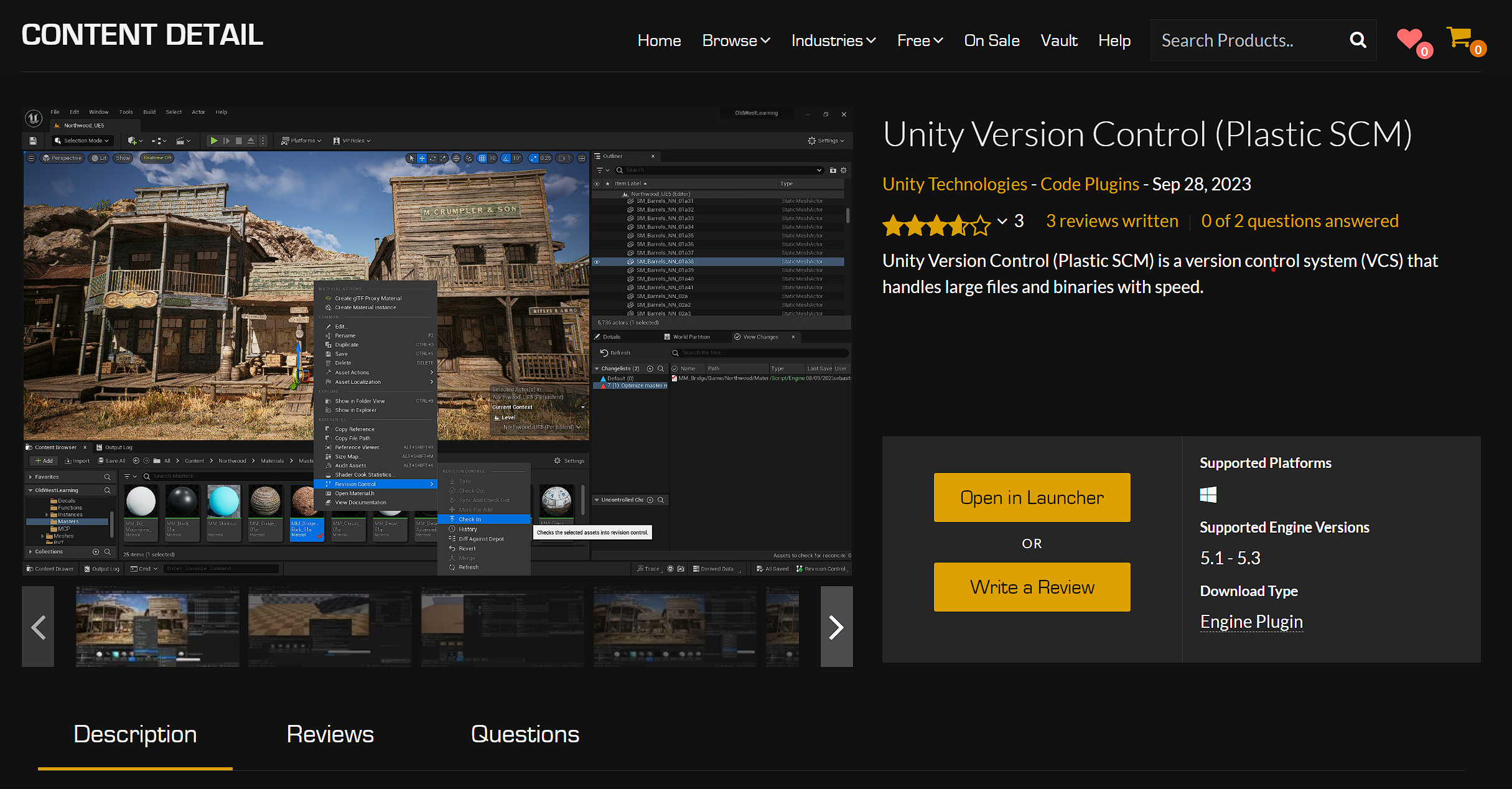 Unity Version Control in the Unreal Engine Marketplace