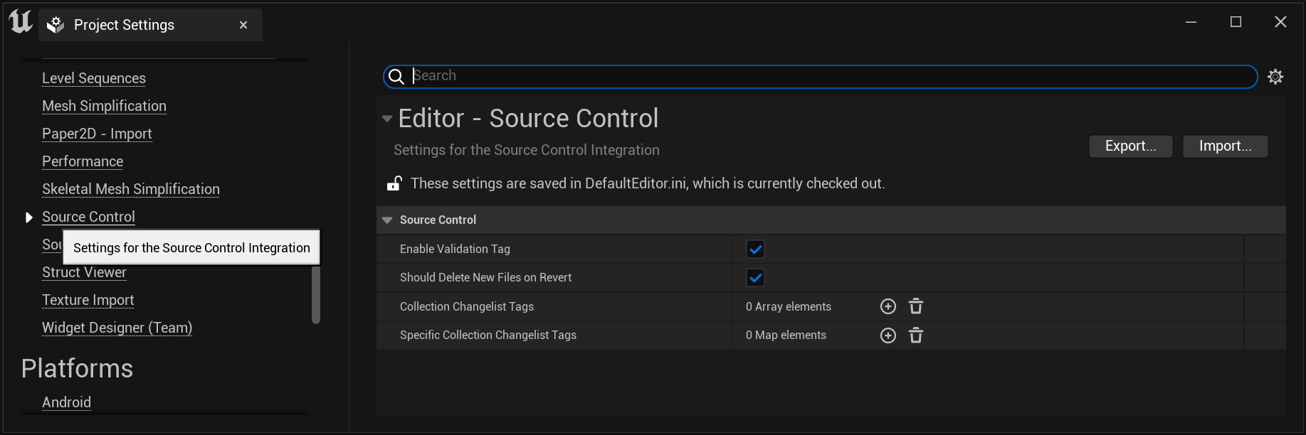 Project Settings - Source Control
